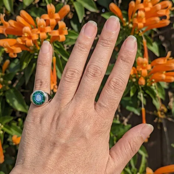 Whitney Kelly 925 Silver Malachite Opal Ring Sz 5.75 - Picture 15 of 17